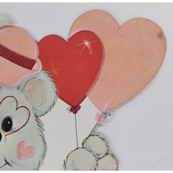 Vintage Peck Valentine's Day Die Cut Bear Unicycle Decoration Flocked 1987 - Picture 4 of 4